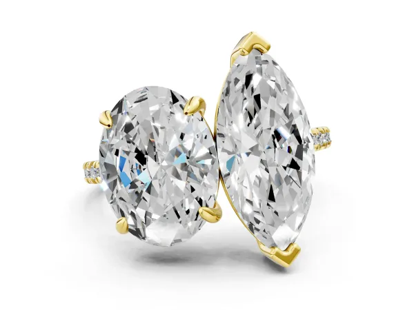 Oval and Marquise Toi Moi Ring with Prong Setting and Pave Band Yellow gold