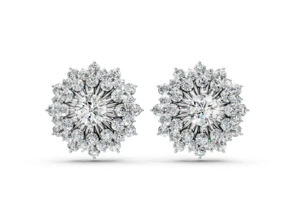 Round Diamond Sunburst Stud Earrings Platinum