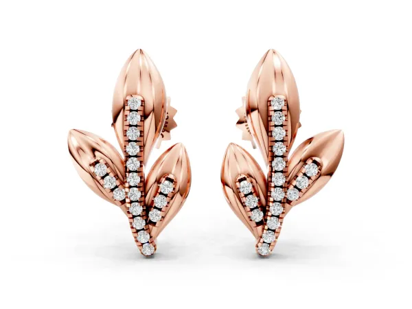 Round Diamond Olive Branch Stud Earrings Rose gold