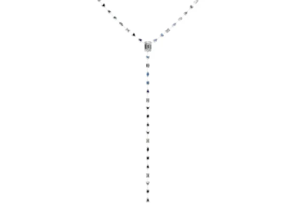 Mixed Shape Diamond Lariat Necklace with Station Accents Silver