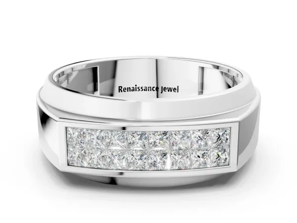 Princess Diamond Pavé Panel Mens Band Platinum
