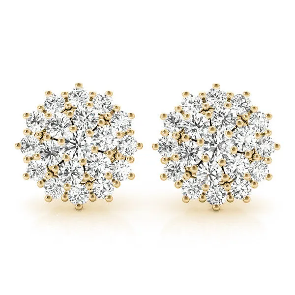Cluster Diamond Round Stud Earrings with Basket Setting Yellow gold