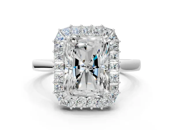 Radiant Diamond Baguette Halo Engagement Ring Platinum