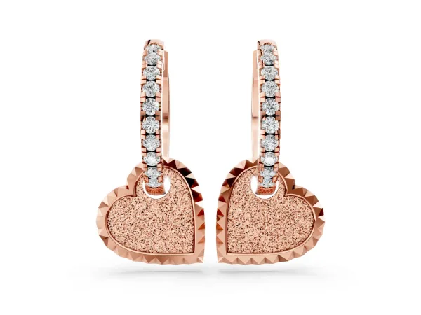 Round Diamond Heart Charm Huggie Hoop Earrings Rose gold