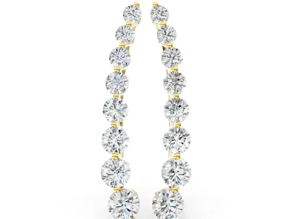 Round Diamond Climber Earrings with Prong Setting on Curved Band Yellow gold