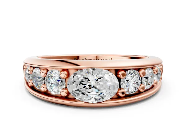 Oval Diamond Mens Ring with Round Diamond Accents Rose gold