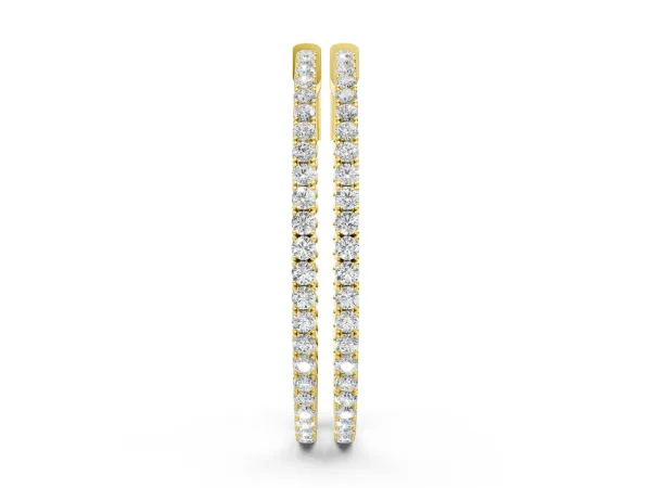 Round Cut Diamond Hoop Earrings with Pavé Setting and Prong Set Stones Yellow gold